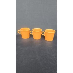 Fiesta Orange Coffee Mugs Set Of 3 HLC USA Round Ceramic Cups Contemporary